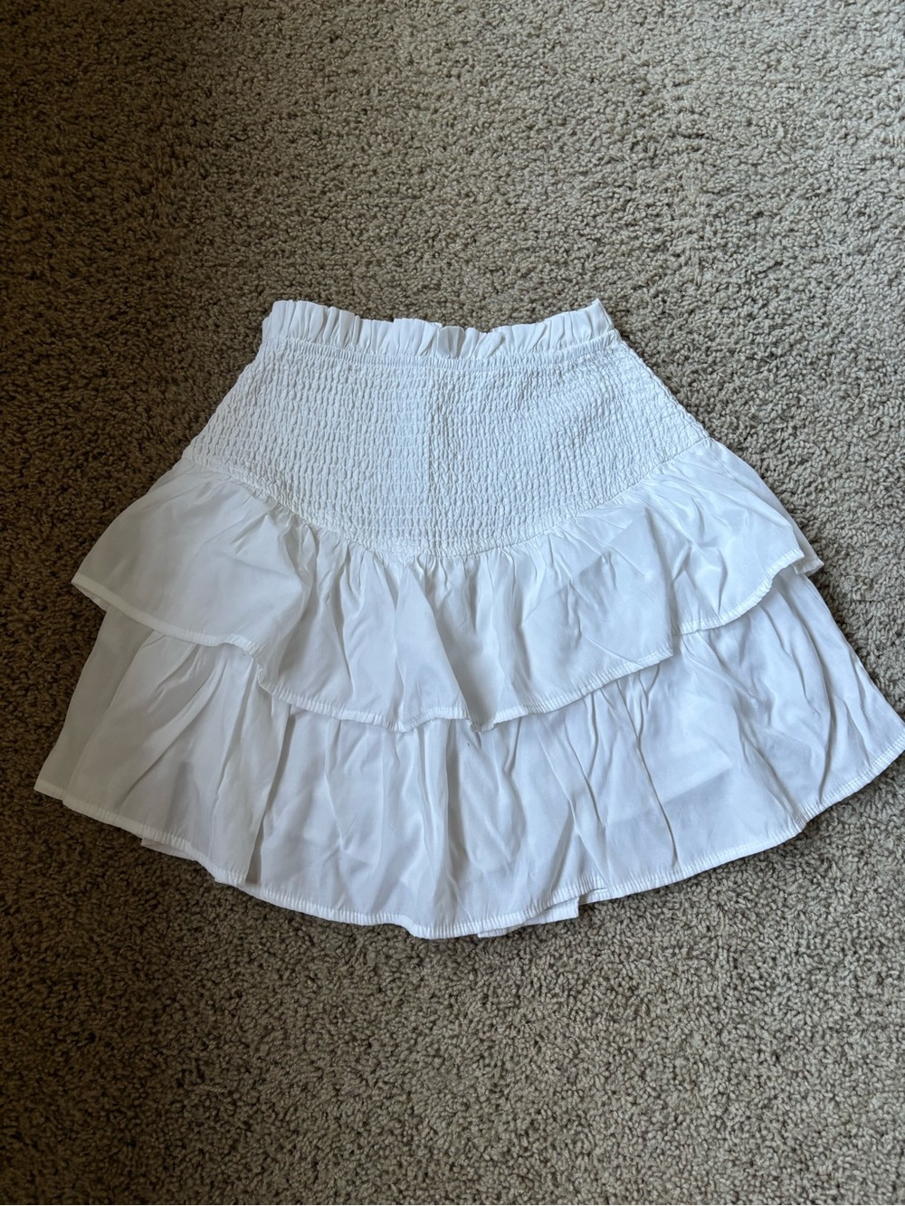White Smocked Tiered Mini Skirt